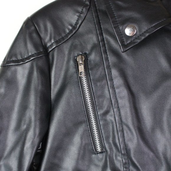 Abbraci Black Faux Leather Women's Moto Jacket with Peplum Size L - Picture 8 of 16